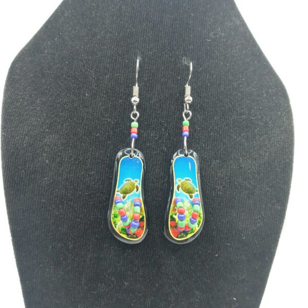 Handcrafted Alpaca Earrings Decorated with Multicolored Beads Sandal Design